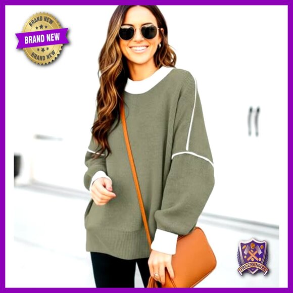 Oversized Batwing Sleeve Pullover Sweater, Viscose Nylon Knit, Chunky Fall Top - Picture 4 of 7